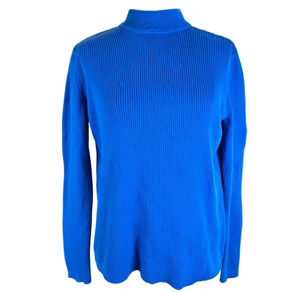 Karen Scott Sweaters - Karen Scott 100% Cotton Rib Knit Mock Neck Sweater L Bright Blue
